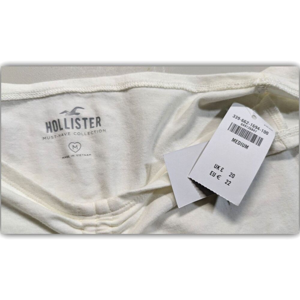 Hollister Women's White Ruched Tie Front Cap Sleeve Crop Top M Y2K Babydoll NWT - Picture 5 of 5